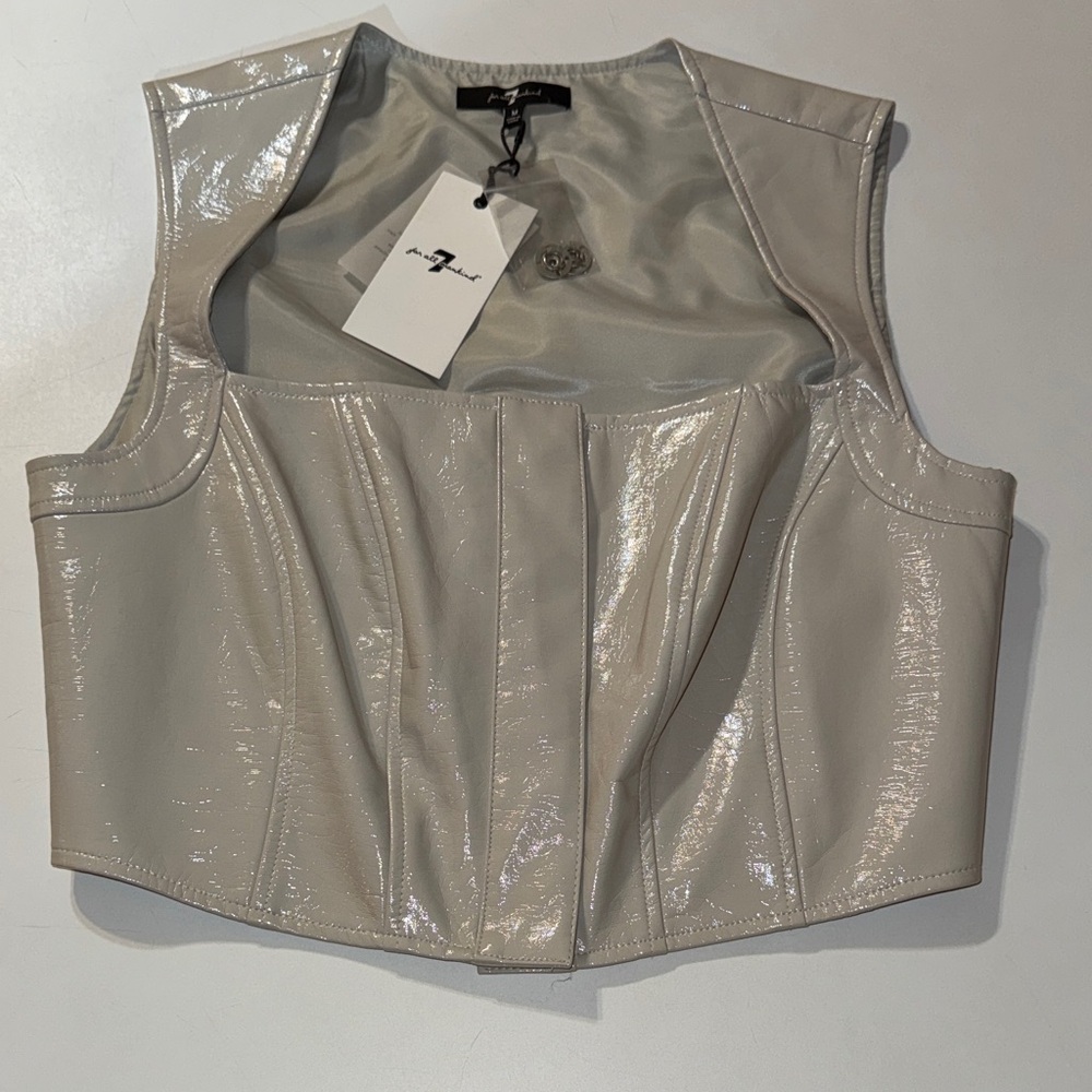 Women’s 7 For All Mankind Ash Gray Vegan Leather Cropped Corset Vest